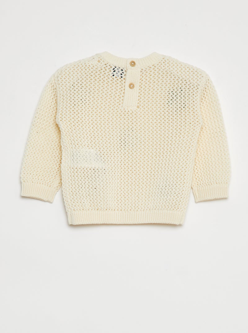 Maglione in maglia traforata con fiori BIANCO - Kiabi