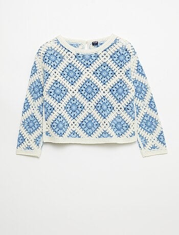 Maglione in maglia traforata con ricami floreali