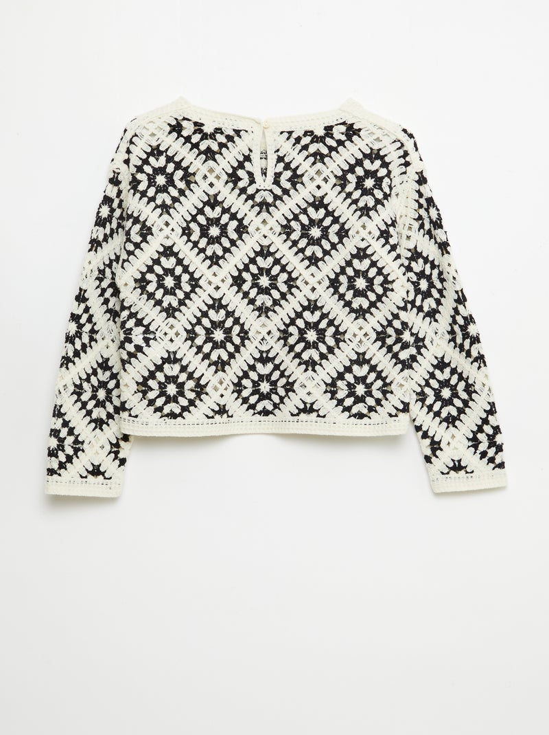 Maglione in maglia traforata con ricami floreali Nero - Kiabi