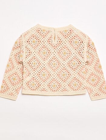 Maglione in maglia traforata con ricami floreali