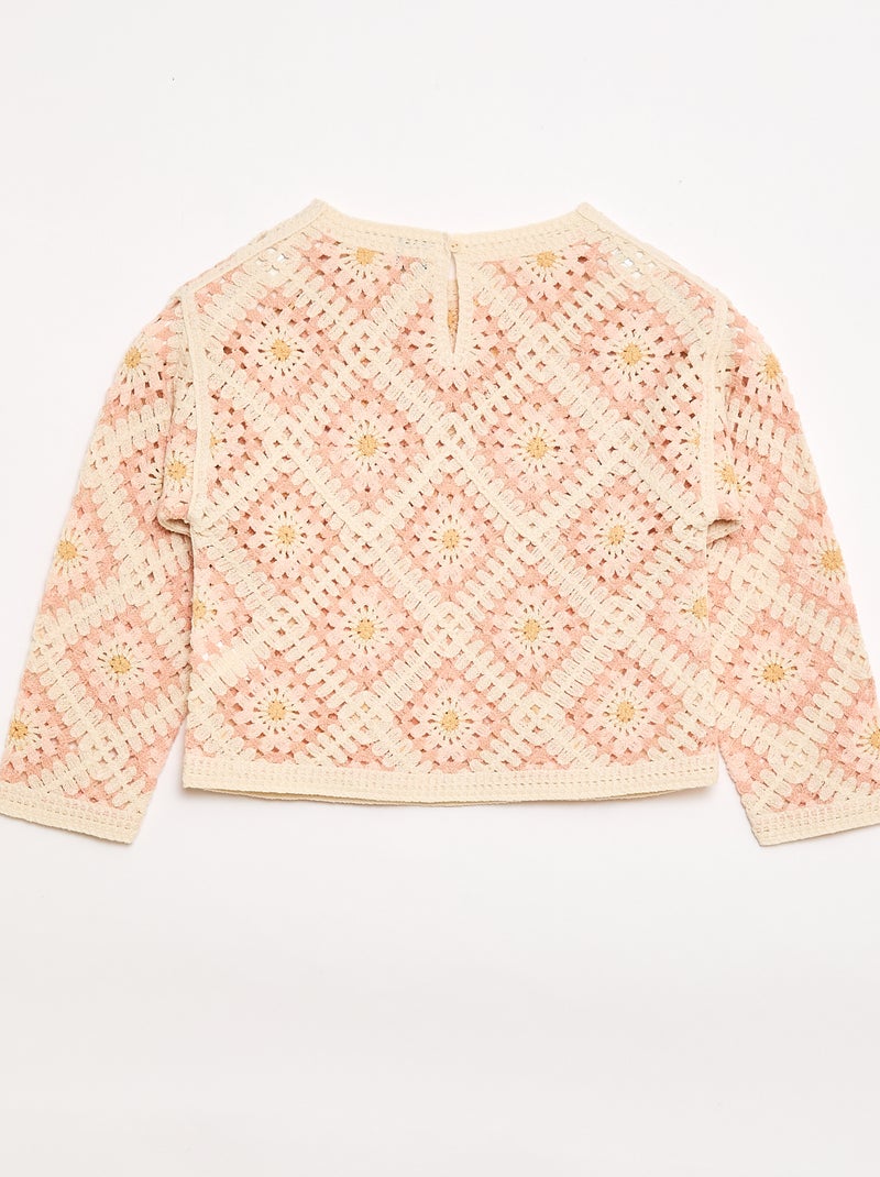 Maglione in maglia traforata con ricami floreali Rosa - Kiabi