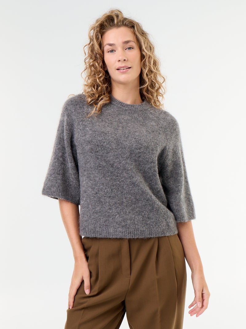 Maglione in mohair a maniche corte con giromanica sceso Grigio - Kiabi