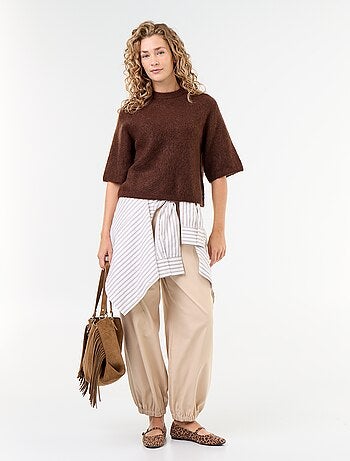 Maglione in mohair a maniche corte con giromanica sceso