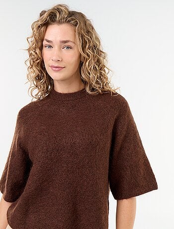 Maglione in mohair a maniche corte con giromanica sceso