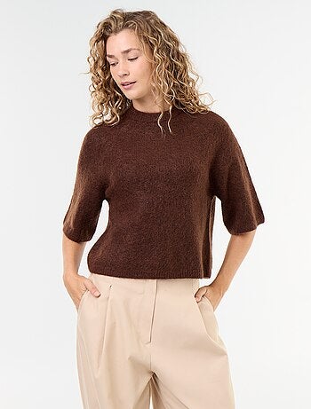 Maglione in mohair a maniche corte con giromanica sceso