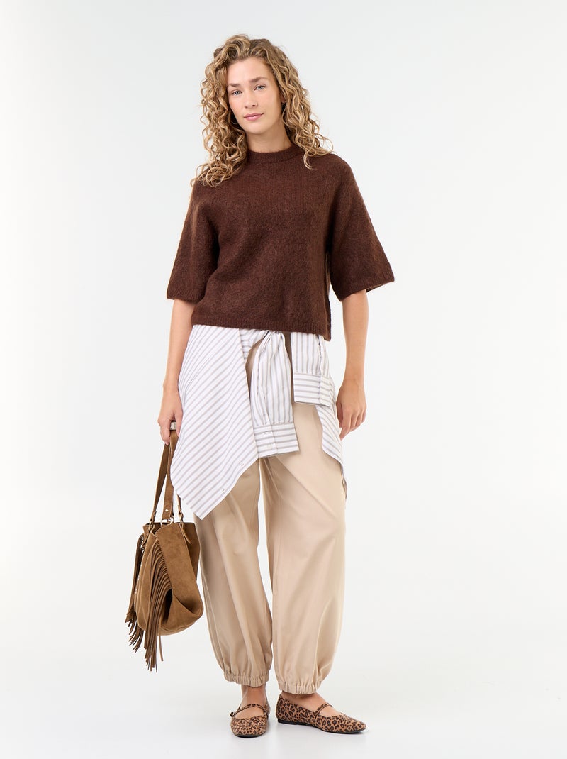 Maglione in mohair a maniche corte con giromanica sceso Marrone - Kiabi