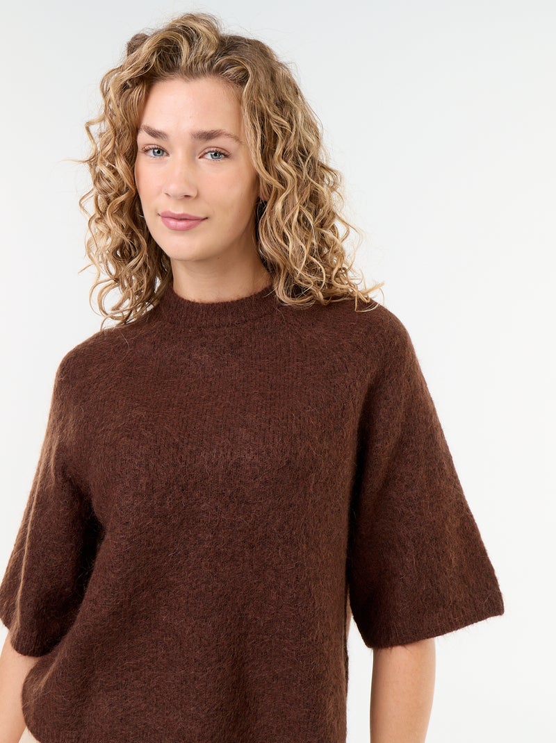 Maglione in mohair a maniche corte con giromanica sceso Marrone - Kiabi