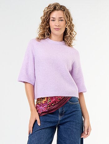 Maglione in mohair a maniche corte con giromanica sceso