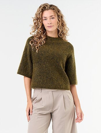 Maglione in mohair a maniche corte con giromanica sceso
