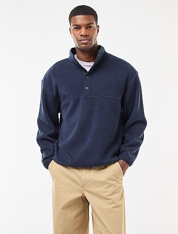 Maglione in pile con collo a camionista con bottoni a pressione