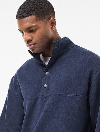 Maglione in pile con collo a camionista con bottoni a pressione