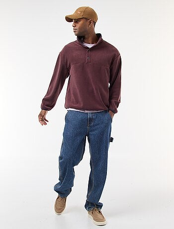 Maglione in pile con collo a camionista con bottoni a pressione