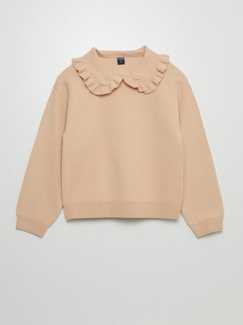 Maglione in tinta unita con colletto claudine BEIGE - Kiabi