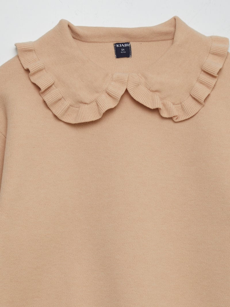 Maglione in tinta unita con colletto claudine BEIGE - Kiabi