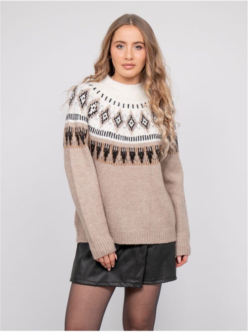 Maglione jacquard a collo alto con motivo norvegese katana - Kiabi