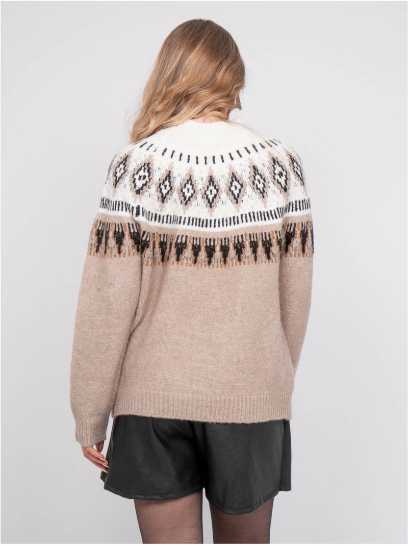 Maglione jacquard a collo alto con motivo norvegese katana Beige - Kiabi