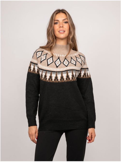 Maglione jacquard a collo alto con motivo norvegese katana - Kiabi