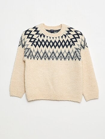 Maglione jacquard girocollo tinta unita