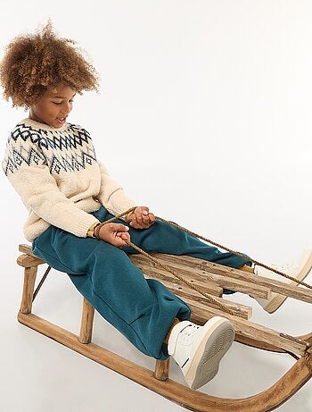 Maglione jacquard girocollo tinta unita