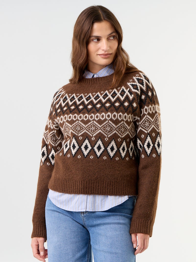 Maglione jacquard a maglia grossa "Natale" Marrone - Kiabi