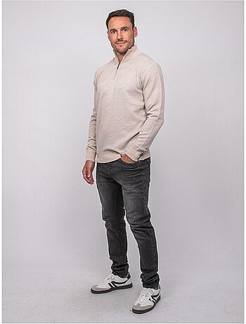 Maglione jacquard con collo camionista e zip lamaton
