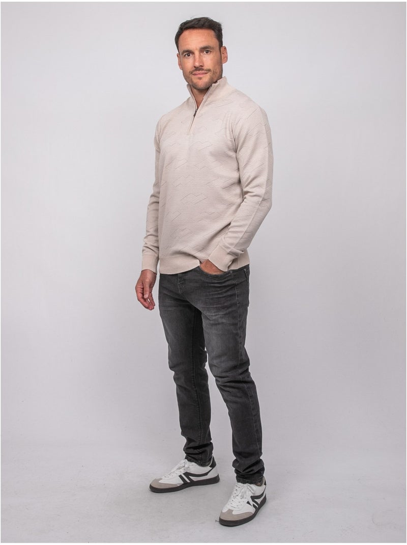 Maglione jacquard con collo camionista e zip lamaton Beige - Kiabi