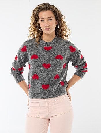 Maglione jacquard con cuori