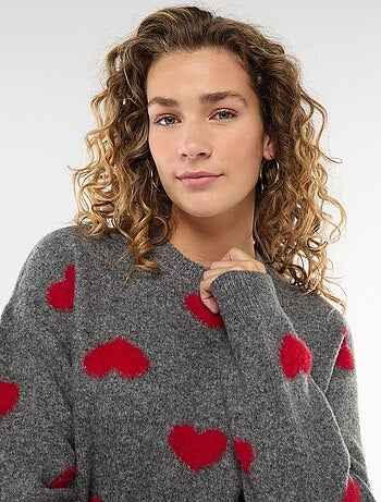 Maglione jacquard con cuori