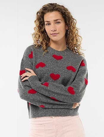 Maglione jacquard con cuori