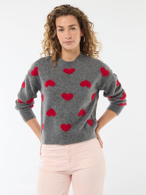 Maglione jacquard con cuori - Kiabi
