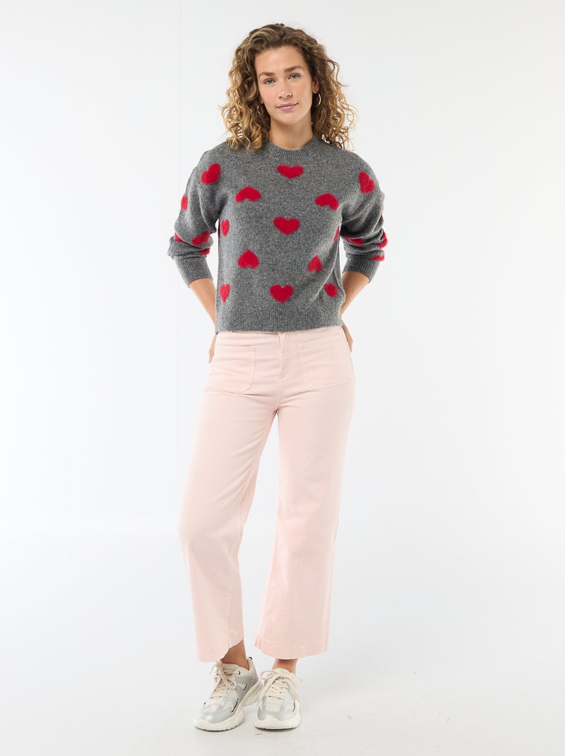 Maglione jacquard con cuori Grigio - Kiabi