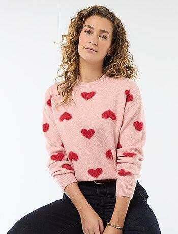 Maglione jacquard con cuori