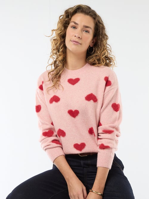 Maglione jacquard con cuori - Kiabi