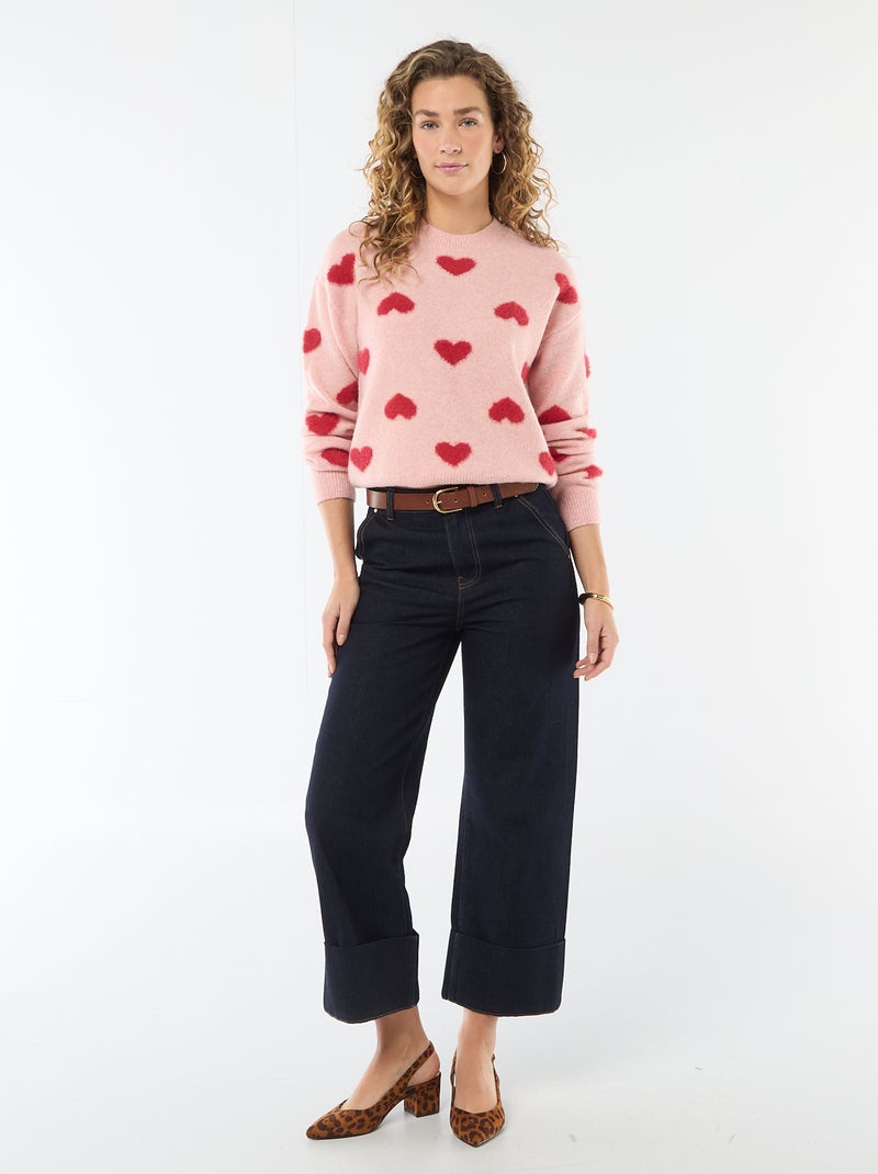 Maglione jacquard con cuori Rosa - Kiabi