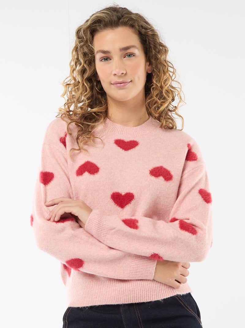 Maglione jacquard con cuori Rosa - Kiabi