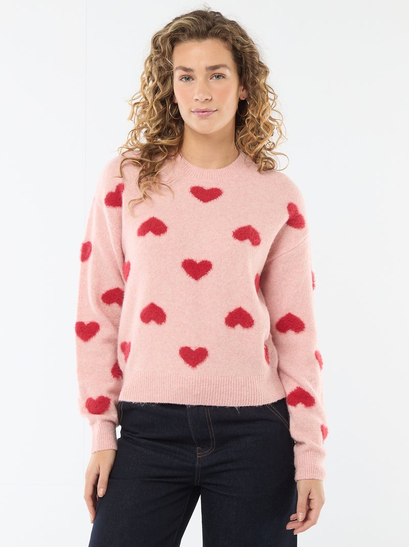 Maglione jacquard con cuori Rosa - Kiabi