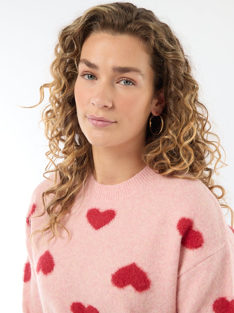Maglione jacquard con cuori Rosa - Kiabi