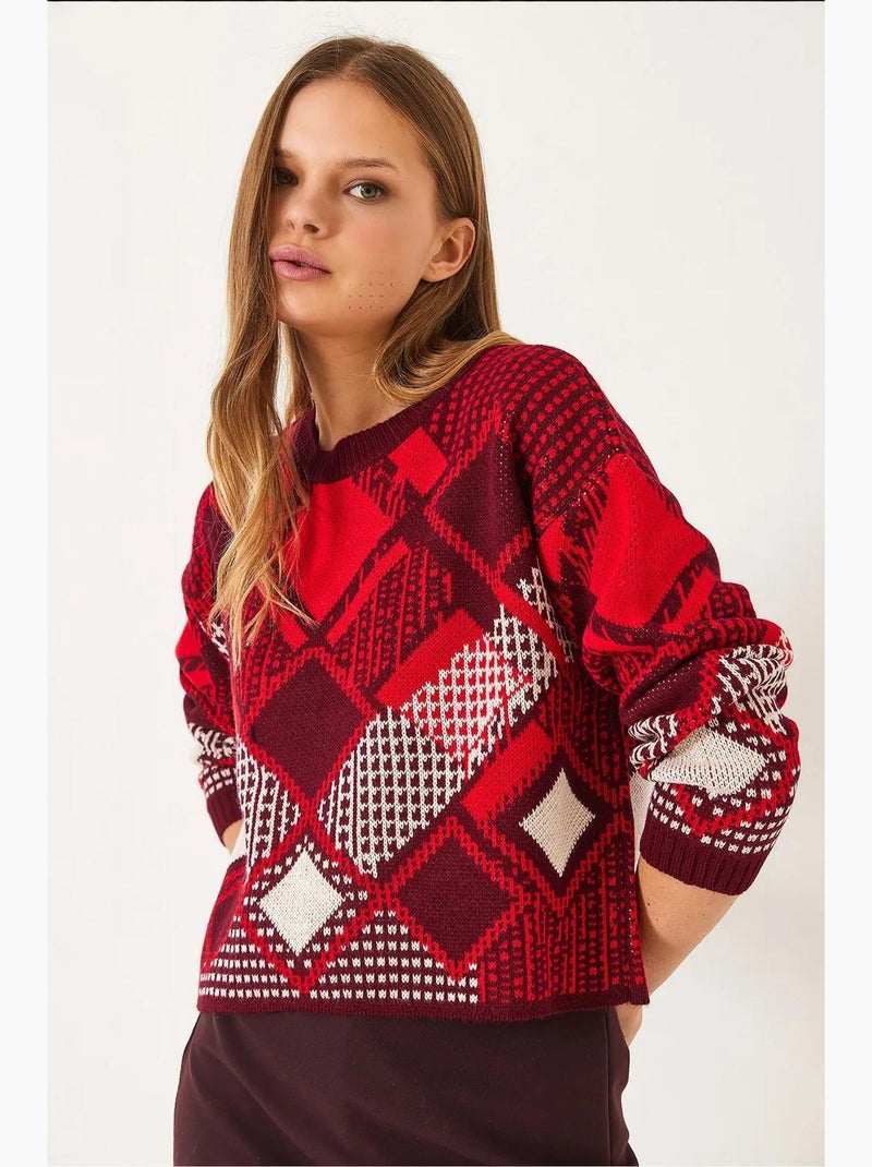 Maglione jacquard con motivo baklava lucci Rosso - Kiabi