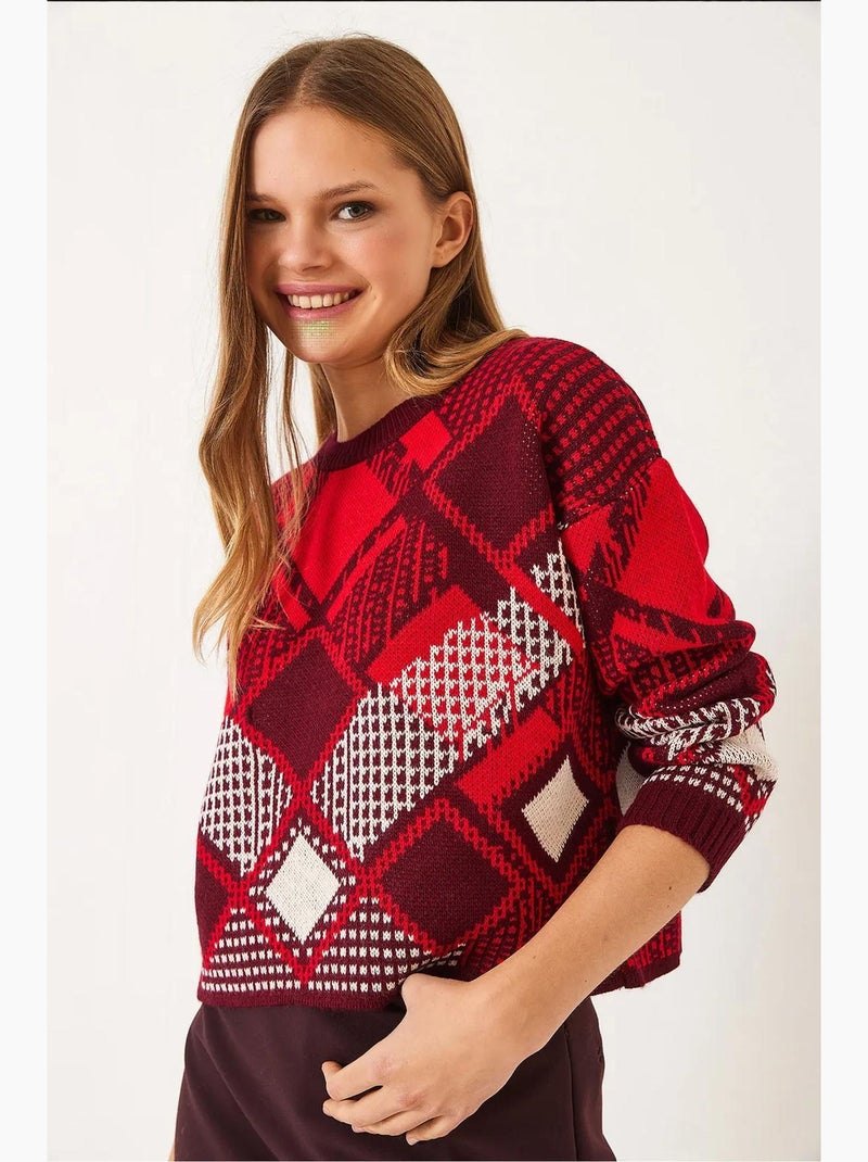 Maglione jacquard con motivo baklava lucci Rosso - Kiabi