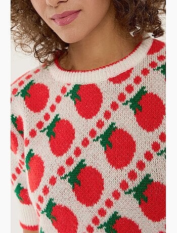 Maglione lavorato a maglia a maniche corte con fantasia hiccup