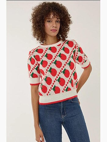 Maglione lavorato a maglia a maniche corte con fantasia hiccup