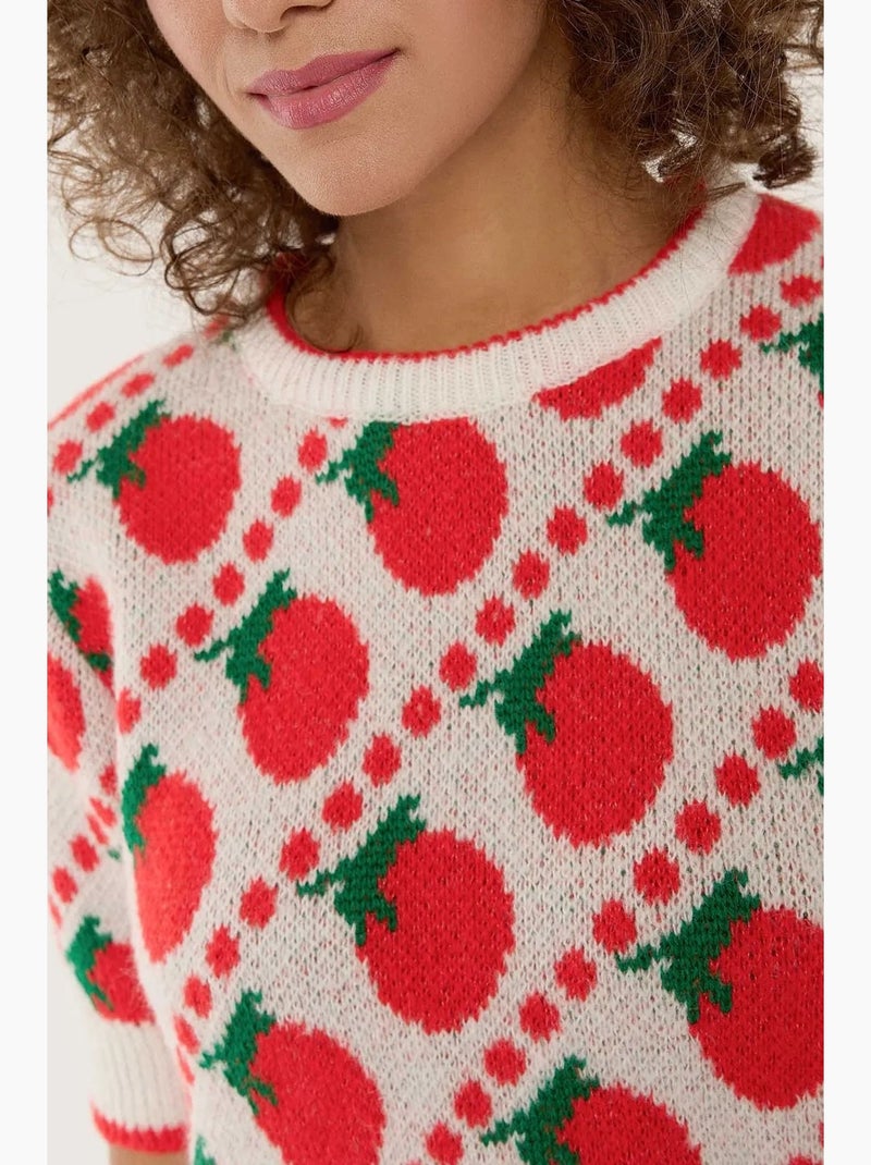 Maglione lavorato a maglia a maniche corte con fantasia hiccup Rosso - Kiabi