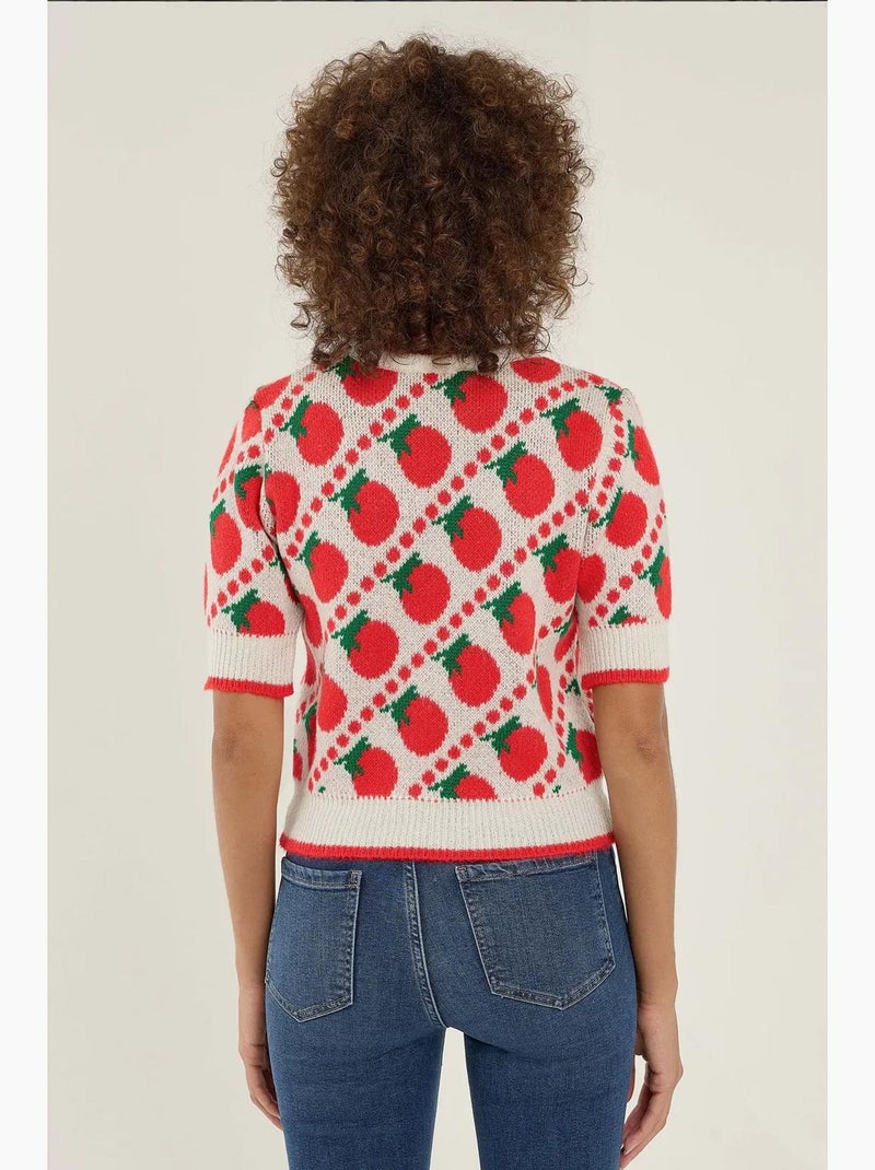 Maglione lavorato a maglia a maniche corte con fantasia hiccup Rosso - Kiabi