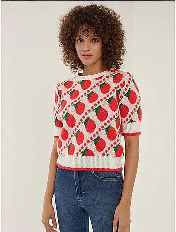 Maglione lavorato a maglia a maniche corte con fantasia