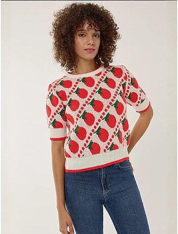 Maglione lavorato a maglia a maniche corte con fantasia