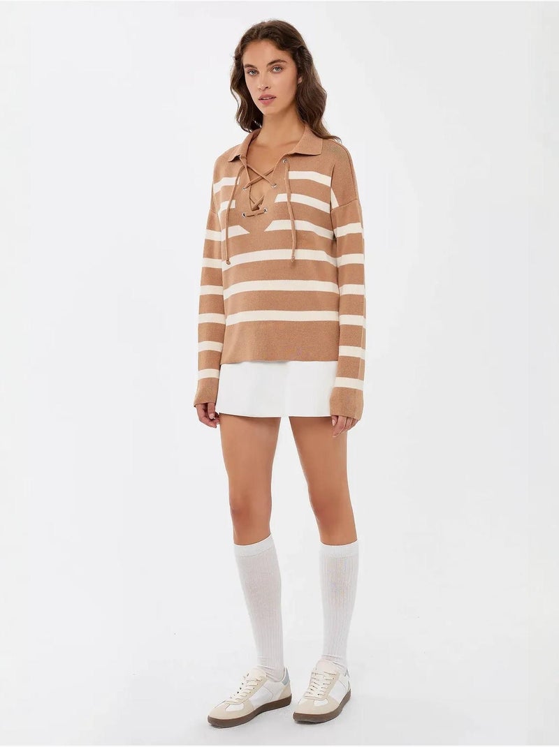 Maglione lavorato a maglia a righe rilassato hiccup Beige naturale - Kiabi