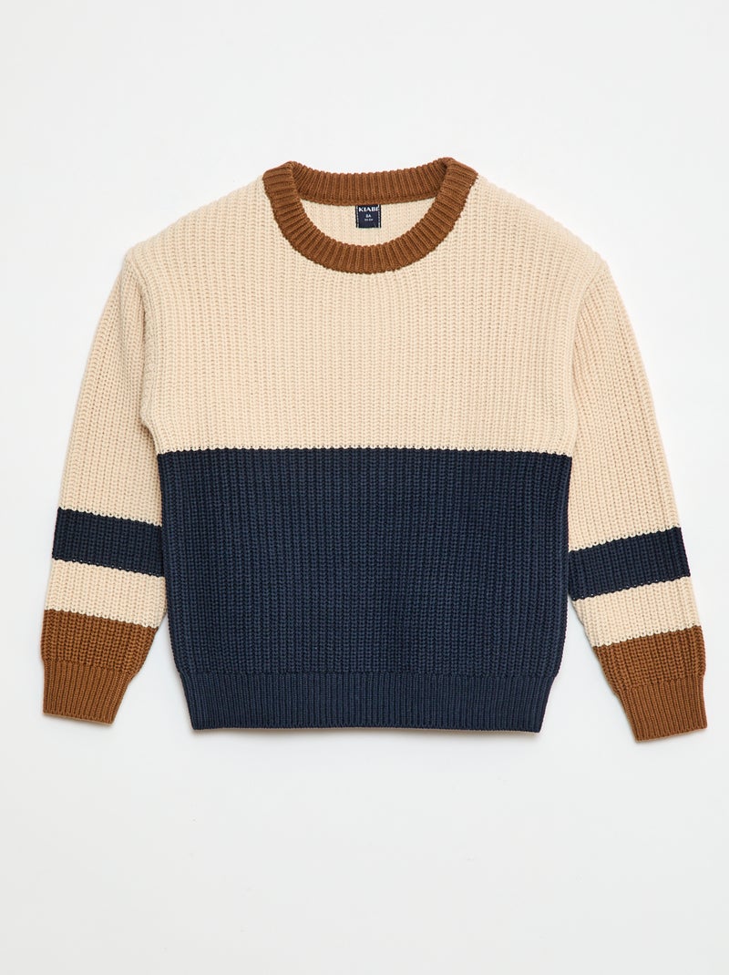 Maglione lavorato a maglia color block Beige - Kiabi
