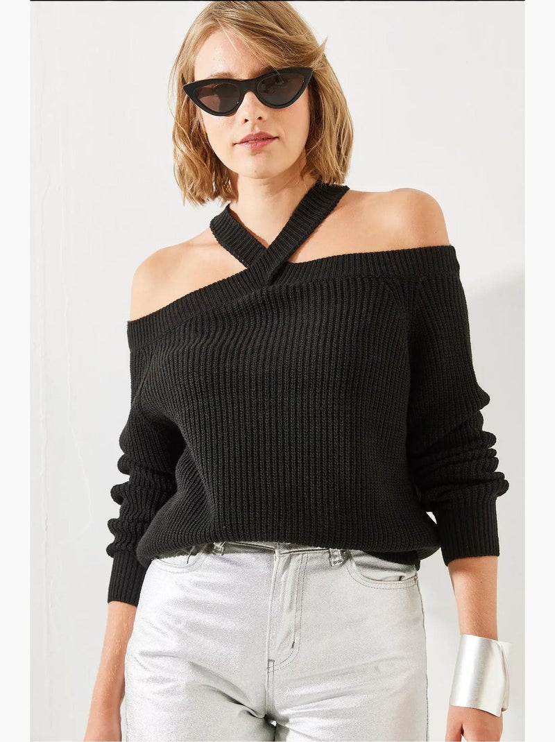 Maglione lavorato a maglia con cinturino incrociato lucci Nero - Kiabi