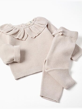 Maglione lavorato a maglia con collo arricciato + pantaloni