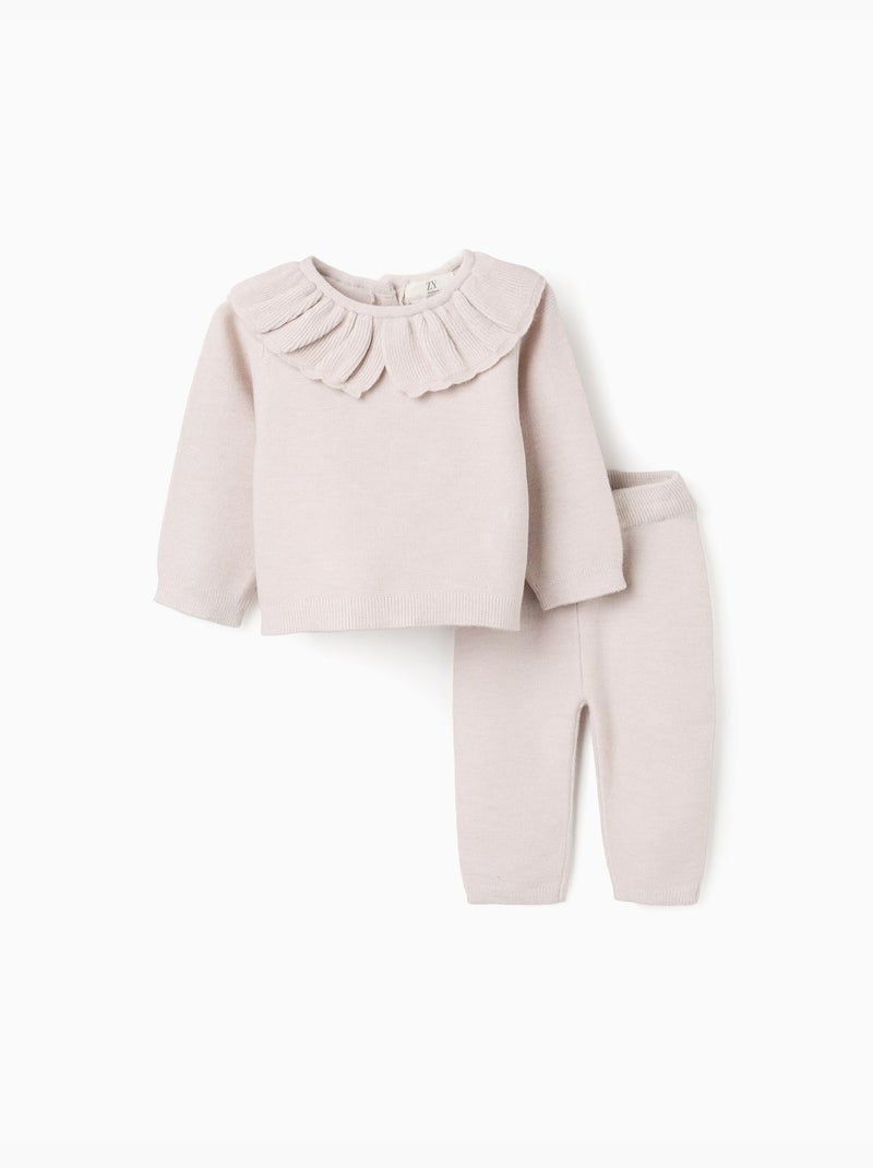 Maglione lavorato a maglia con collo arricciato + pantaloni Grigio chiaro - Kiabi